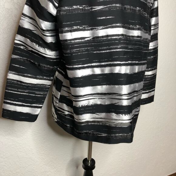 Misook black silver metallic abstract stripe full zip jacket size Large - Picture 12 of 14
